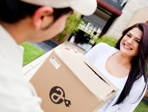Mailman delivering a parcel
